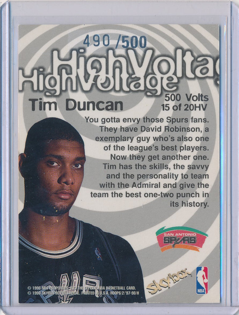 SkyBox 1997-1998 Hoops High Voltage #15/20HV Tim Duncan 490/500 