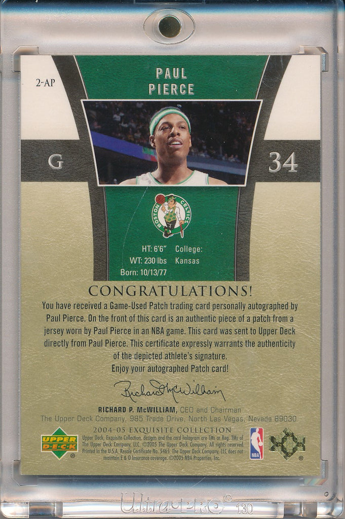 Upper Deck 2004-2005 Exquisite Collection Auto Patch #2-AP Paul Pierce –  Mr. B's Collection