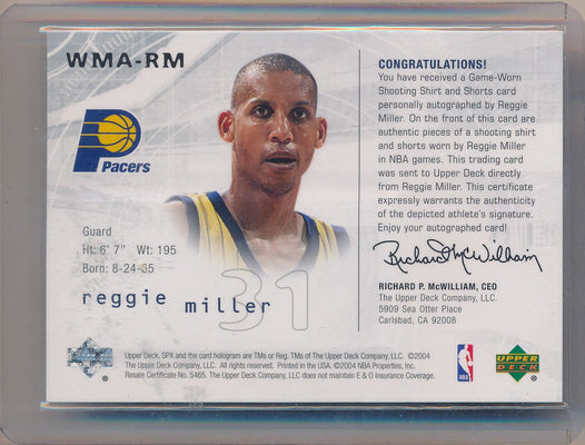 Panini 2017-2018 Immaculate Collection Patch Autographs #PA-RML Reggie Miller 5/10