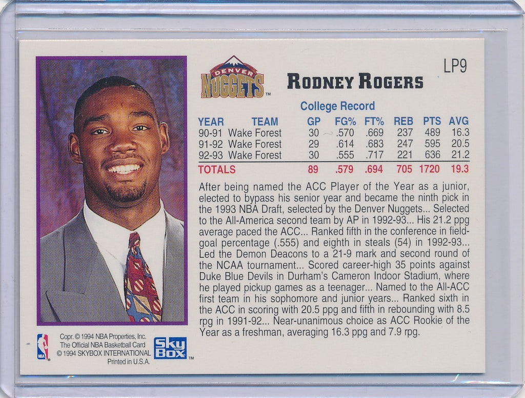 SkyBox 1993-1994 Hoops NBA Draft #LP9 Rodney Rogers – Mr. B's Collection