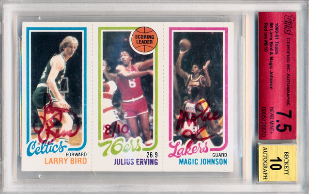 Topps 1980-1981 Rookie Cards Scoring Leader #6 Larry Bird / Julius Erving / Magic Johnson None / BGS Grade 7.5 / Auto Grade 10