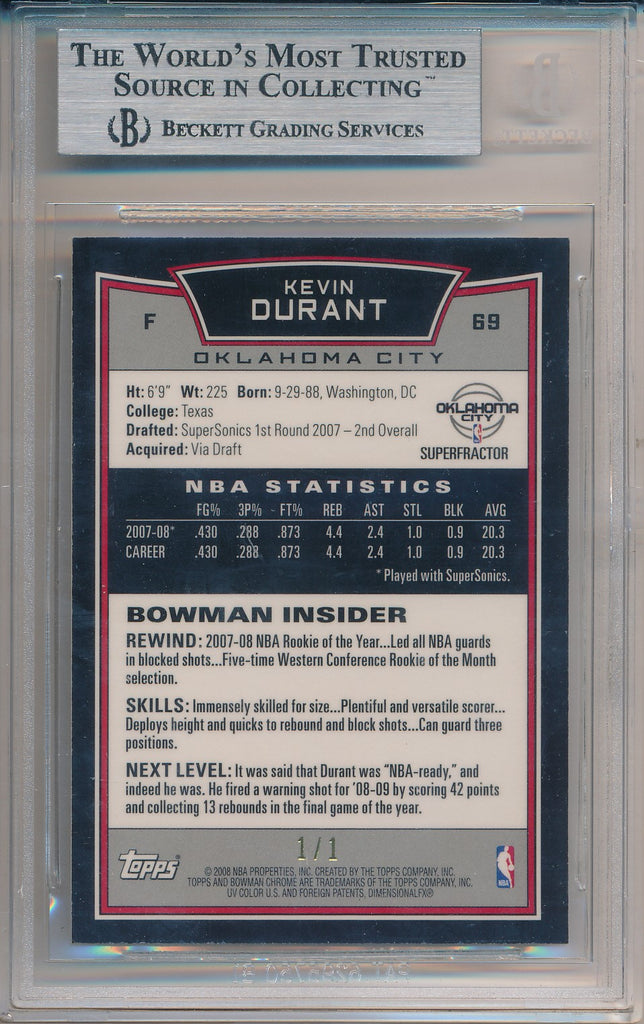 Topps 2008-2009 Bowman Chrome SuperFractor #69 Kevin Durant 1/1