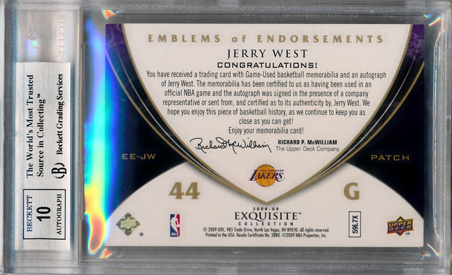 Upper Deck 2008-2009 Exquisite Collection Emblems Of Endorsement #EEJW Jerry West 10/10 / BGS Grade 8.5 / Auto Grade 10