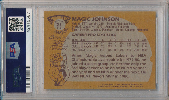 Topps 1981-1982 Topps Basketball #21 Magic Johnson  / PSA Grade 10