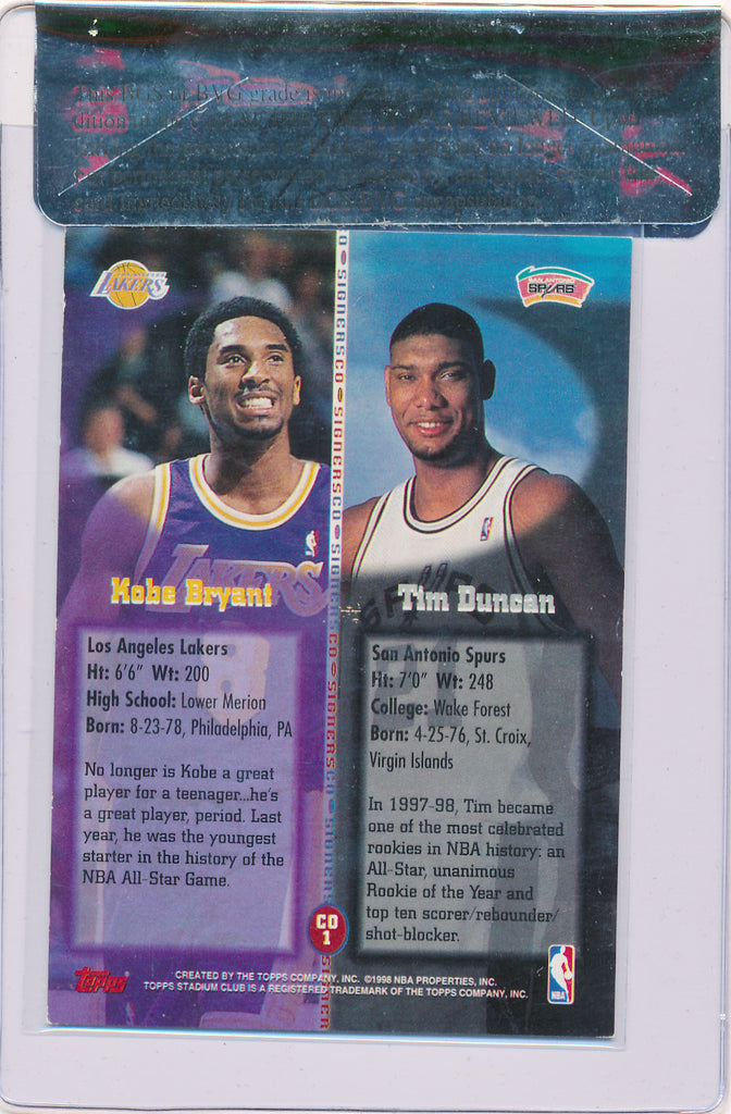 Topps 1998-1999 Stadium Club Co-Signers #CO1 Tim Duncan / Kobe 