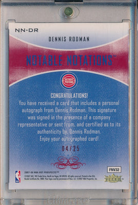 Fleer 2007-2008 Fleer Hot Prospects Noble Notations #NN-DR Dennis Rodman 4/25