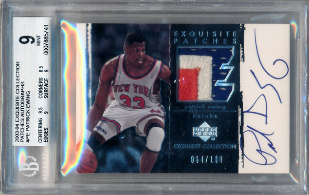 Upper Deck 2003-2004 Exquisite Collection Patches Autographs #AP-PE Patrick Ewing 64/100 / BGS Grade 9 / Auto Grade 10