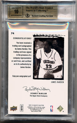 Upper Deck 2009-2010 Exquisite Collection Rookie Parallel #74 James Harden  12/13 / BGS Grade 9.5 / Auto Grade 10