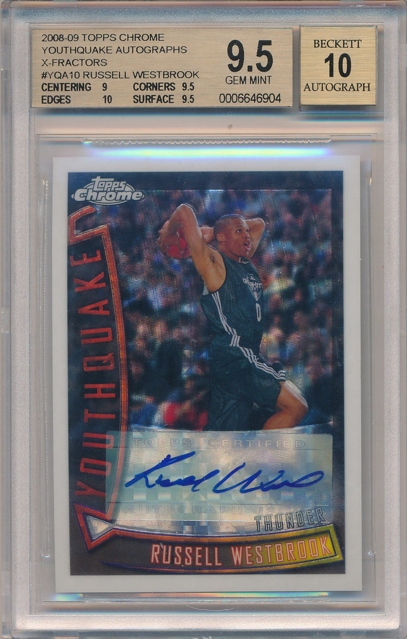 Topps 2008-09 Chrome Youthquake Autographs X-Fractors #YQA10 Russell Westbrook 4/15 / BGS Grade 9.5 / Auto Grade 10