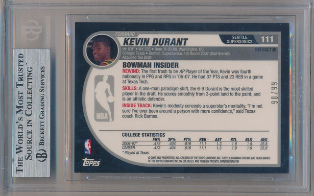 Topps  2007-2008 Bowman Chrome Rookie #111 Kevin Durant 1748/2999 / BGS Grade 9.5