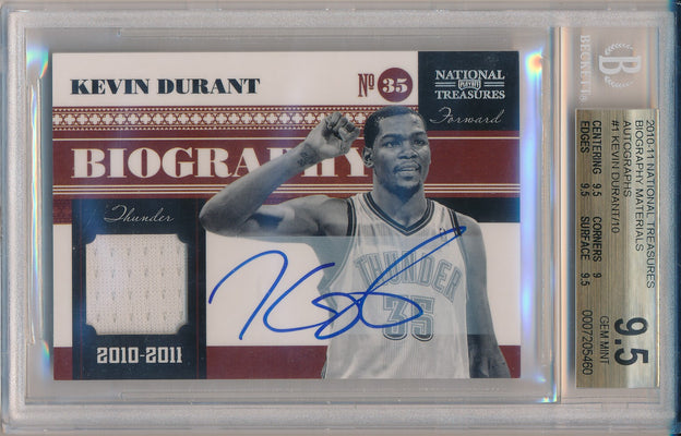 Panini 2010-2011 National Treasures Biography Materials #1 Kevin Durant 6/10 / BGS Grade 9.5 / Auto Grade 10