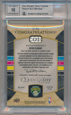 Upper Deck  2007-2008 Exquisite Collection Press Plates Black #K-94 Kevin Durant 1/1 / BGS Grade 9 / Auto Grade 10