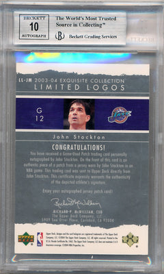 Upper Deck 2003-2004 Exquisite Collection Limited Logos #JM John Stockton 63/75 / BGS Grade 8.5 / Auto Grade 10