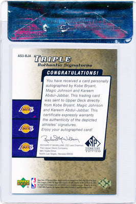 Upper Deck 2004-2005 Sp Signature Edition Triple Authentic Signatures #AS3-BJA Kobe Bryant / Magic Johnson / Kareem Abdul Jabbar 12/25 / BGS Grade 8.5 / Auto Grade 9