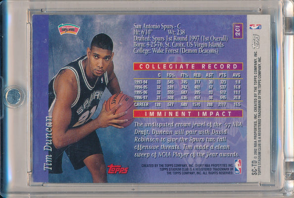 Topps 1997-1998 Stadium Club NBA Draft #201 Tim Duncan