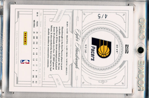 Panini 2009-2010 National Treasures Century Platinum #212 Tyler Hansbrough 4/5