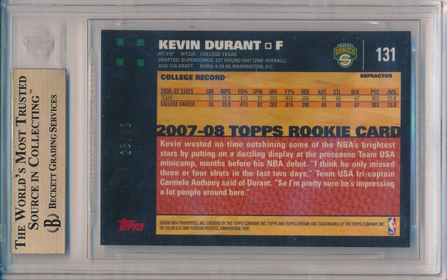 Topps  2007-2008 Chrome White Refractors #131 Kevin Durant 23/99 / BGS Grade 9.5