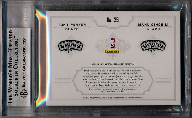 Panini 2012-2013 National Treasures NBA Logoman Combos #25 Tony Parker / Manu Ginobili 2/4 / BGS Grade 8.5