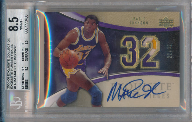 Upper Deck 2005-2006 Exquisite Collection Exquisite Number Pieces #EN-MA Magic Johnson 22/32 / BGS Grade 8.5 / Auto Grade 10