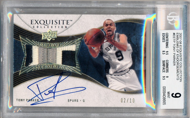 Upper Deck 2007-2008 Exquisite Collection Emblems Of Endorsement #EETP Tony Parker 2/10 / BGS Grade 9 / Auto Grade 10