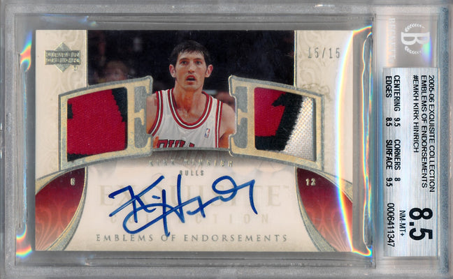 Upper Deck 2005-2006 Exquisite Collection Emblems Of Endorsement #EMKH Kirk Hinrich 15/15 / BGS Grade 8.5 / Auto Grade 10