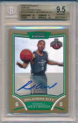 Topps 2008-09 Bowman Chrome Gold Refractors #154 Russell Westbrook 9/25 / BGS Grade 9.5 / Auto Grade 10