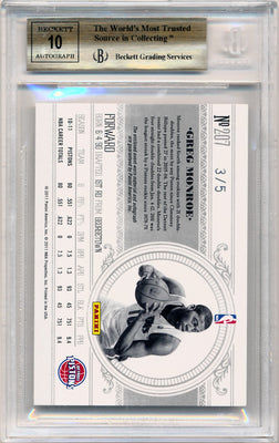 Panini 2010-2011 National Treasures  Century Platinum #207 Greg Monroe 3/5 / BGS Grade 9.5 / Auto Grade 10