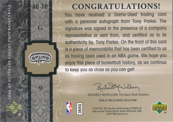 Upper Deck 2006-07 Ultimate Collection  Ultimate Jersey Autographs #AU-TP Tony Parker 31/75