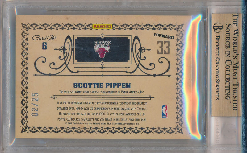 Panini 2010-2011 Panini Gold Standard Gold Rings Materials Prime #6 Scottie Pippen 2/25 / BGS Grade 9.5