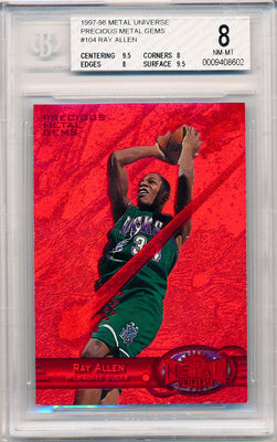 Skybox 1997-1998 Metal Universe Championship Precious Metal Gems Red #104 Ray Allen 47/100 / BGS Grade 8