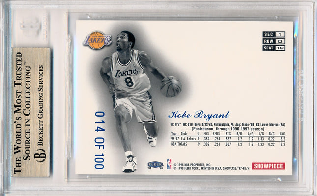 Fleer 1997-1998 Flair Showcase Legacy Collection Row 0 #18 Kobe Bryant 14/100 / BGS Grade 9.5