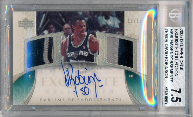 Upper Deck 2005-2006 Exquisite Collection Emblems Of Endorsement #EMDR David Robinson 15/15 / BGS Grade 7.5 / Auto Grade 10