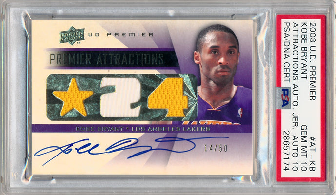 Upper Deck 2008 Premier Attractions Auto. Jersey #AT-KB Kobe Bryant 14/50 / PSA Grade 10 / Auto Grade 10