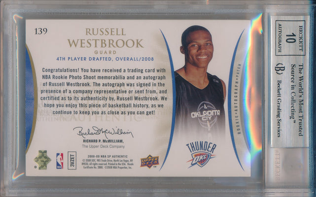 Upper Deck 2008-09 SP Authentic Jersey Auto #139 Russell Westbrook 263/299 / BGS Grade 9 / Auto Grade 10