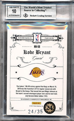 Panini 2009-2010 National Treasures Notable Nicknames  #KB2 Kobe Bryant 24/35 / BGS Grade 9 / Auto Grade 10