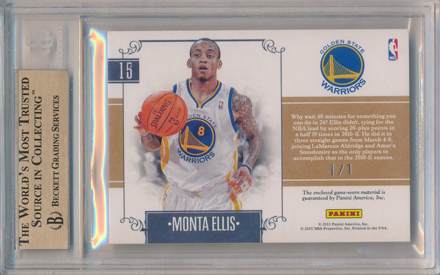 Panini 2010-2011 National Treasures NBA Logoman #15 Monta Ellis 1/1 / BGS Grade 9.5