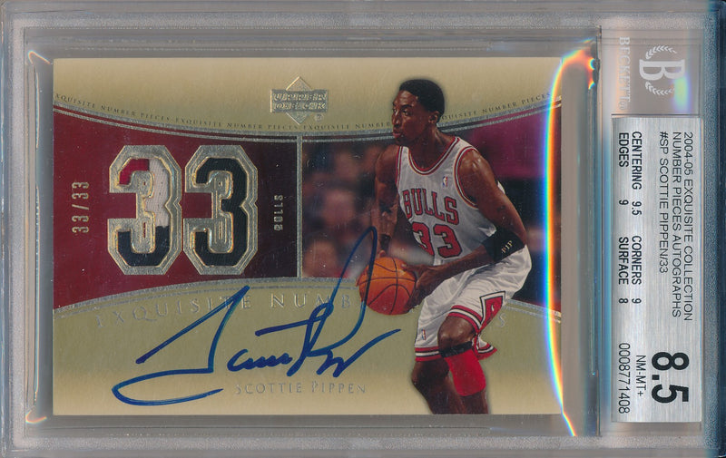 Upper Deck 2004-2005 Exquisite Collection Number Pieces Autographs #NP-SP Scottie Pippen 33/33 / BGS Grade 8.5 / Auto Grade 10