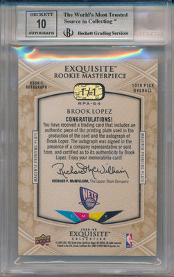 Upper Deck 2008-09 Exquisite Collection Exquisite Rookie MasterPiece Magneta Plate #RPA-64 Brook Lopez 1/1 / BGS Grade 8.5 / Auto Grade 10