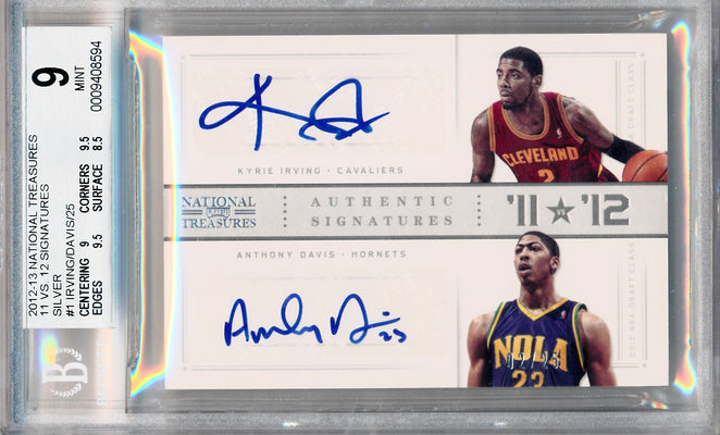 Panini 2012-2013 National Treasures 11 vs. 12 Signatures Silver #1 Kyrie Irving / Anthony Davis 2/25 / BGS Grade 9 / Auto Grade 10