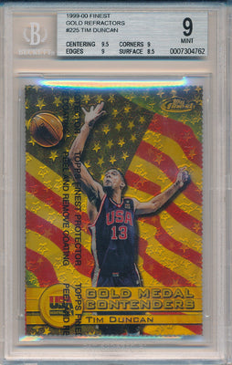 Topps 1999-2000 Finest Gold Refractors #225 Tim Duncan 93/100 / BGS Grade 9