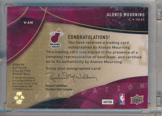 Upper Deck 2008-2009 Ultimate Collection Validation #V-AM Alonzo Mourning 4/25