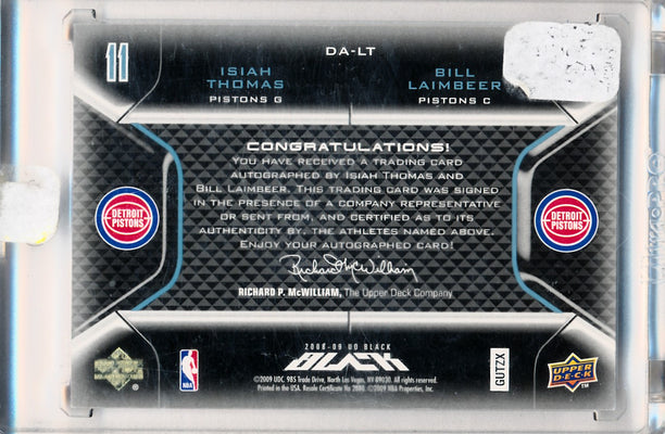 Upper Deck 2008-2009 Ud Black Dual Autographs #11 Isiah Thomas / Bill Laimbeer 1/1