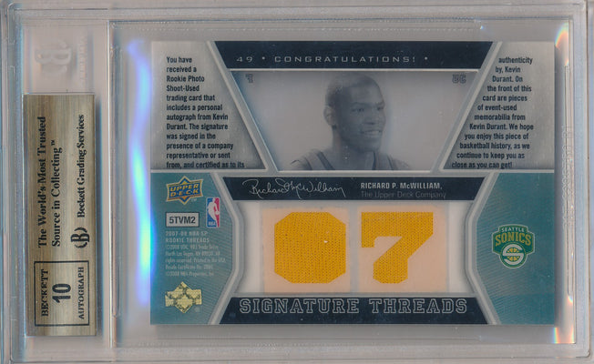 Upper Deck  2007-2008 SP Rookie Threads Signature Threads #49 Kevin Durant 62/199 / BGS Grade 9.5 / Auto Grade 10