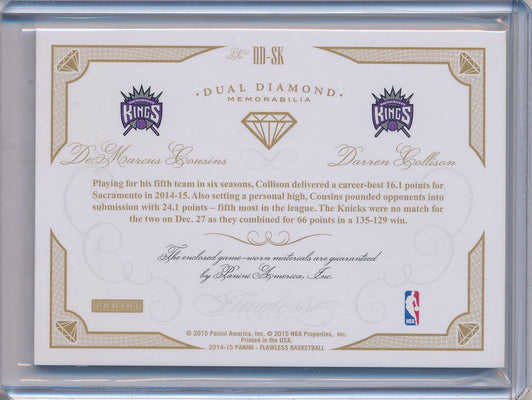 Panini 2014-2015 Flawless Emerald Dual Diamond Patches #DD-SK Demarcus Cousins/ Darren Collison 4/5