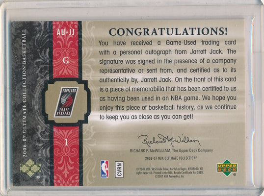 Upper Deck 2006-07 Ultimate Collection  Ultimate Jersey Autographs #AU-JJ Jarrett Jack 22/75