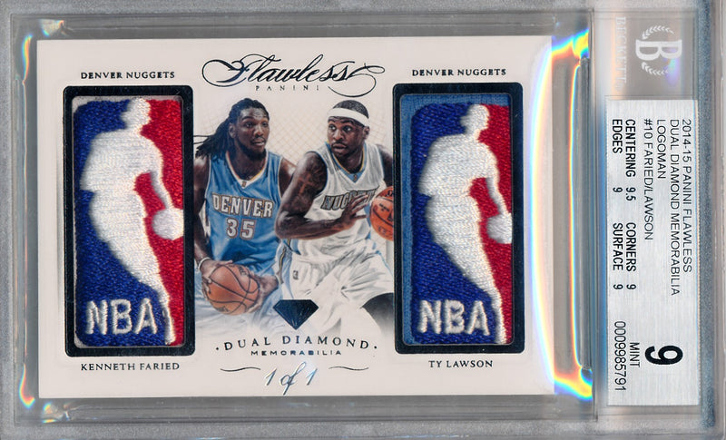 Panini 2014-2015 Flawless Basketball Dual Diamond Logoman #DD-DN Kenneth Faried / Ty Lawson  1/1 / BGS Grade 9