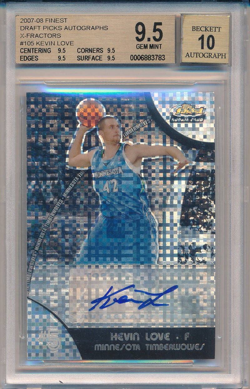 Topps 2007-08 Finest Draft Picks Autographs X-Fractors #105 Kevin Love 10/10 / BGS Grade 9.5 / Auto Grade 10