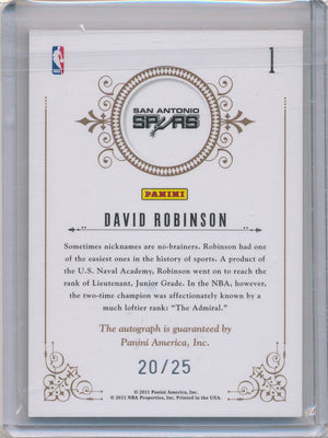 Panini 2010-2011 National Treasures Notable Nicknames  #1 David Robinson 20/25