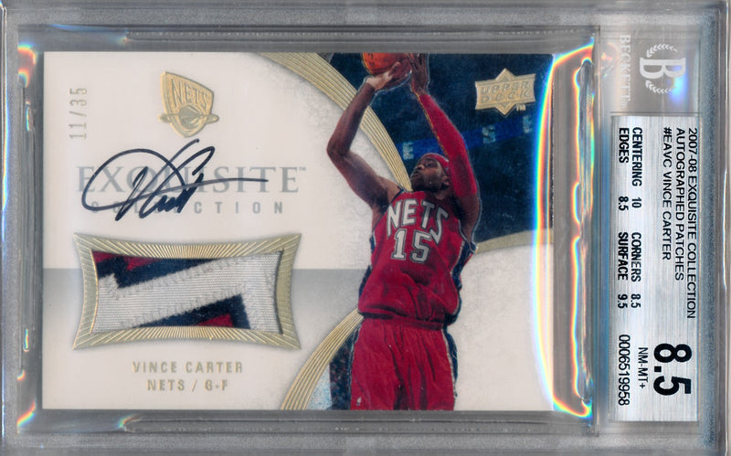 Upper Deck 2007-2008 Exquisite Collection Autographed Patches #EAVC Vince Carter 11/35 / BGS Grade 8.5 / Auto Grade 10