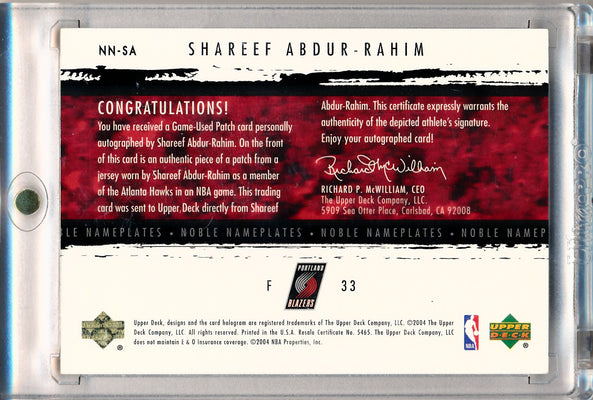 Upper Deck 2003-2004 Exquisite Collection Noble Nameplates #NN-SA Shareef Abdur-Rahim 16/25